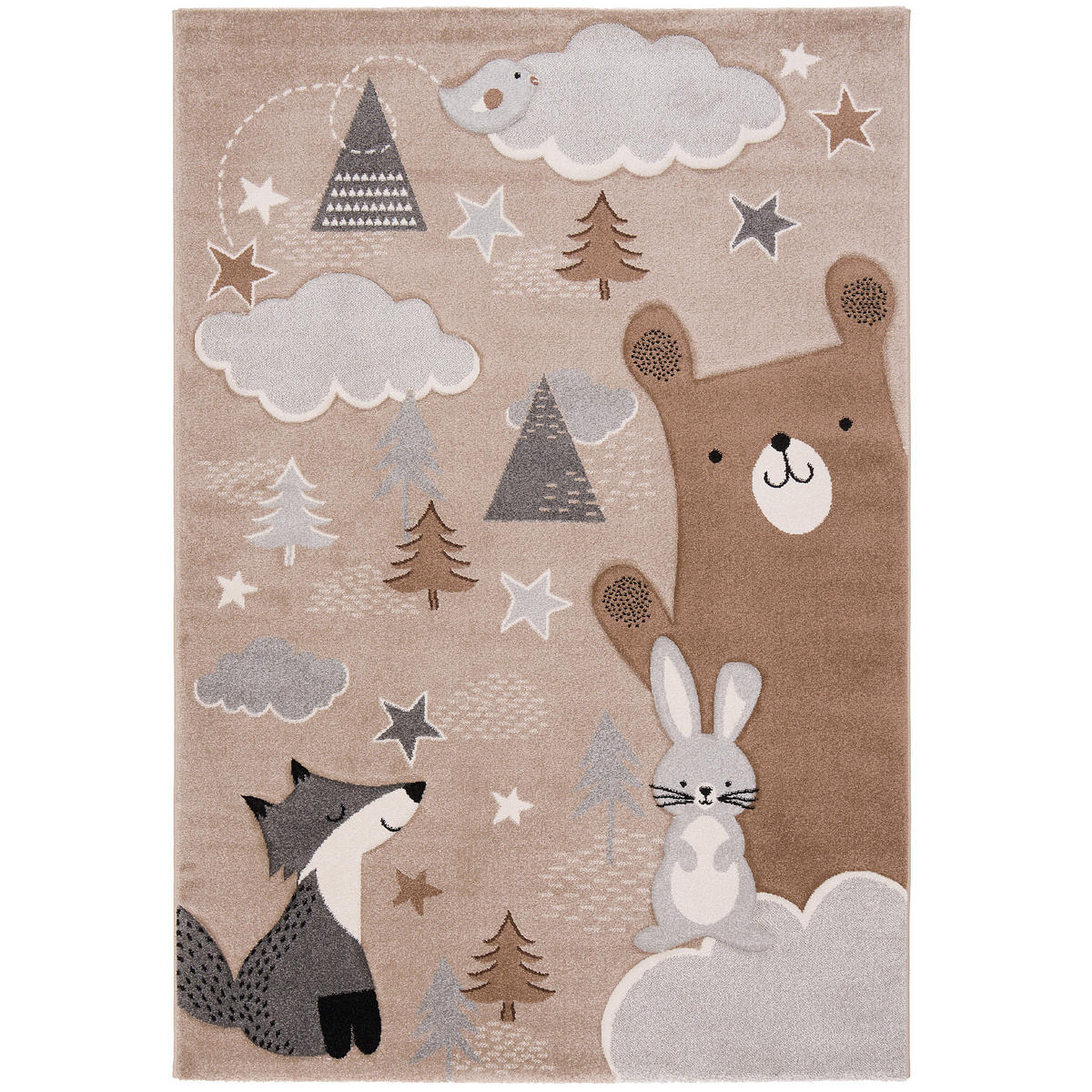 KINDER TEPPICH MAUI KIDS FUCHS UND BÄR - Grau, Textil (120/170cm) - Pergamon