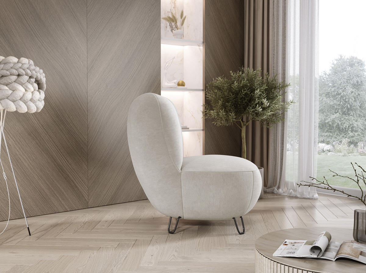 SESSEL LUIS, Skandinavischer Stil – Freistehend, 82×56×82 cm, SCHMUTZIGES BEIGE - Greige/Schwarz, Holz/Textil (82/82/66cm) - DomoHome