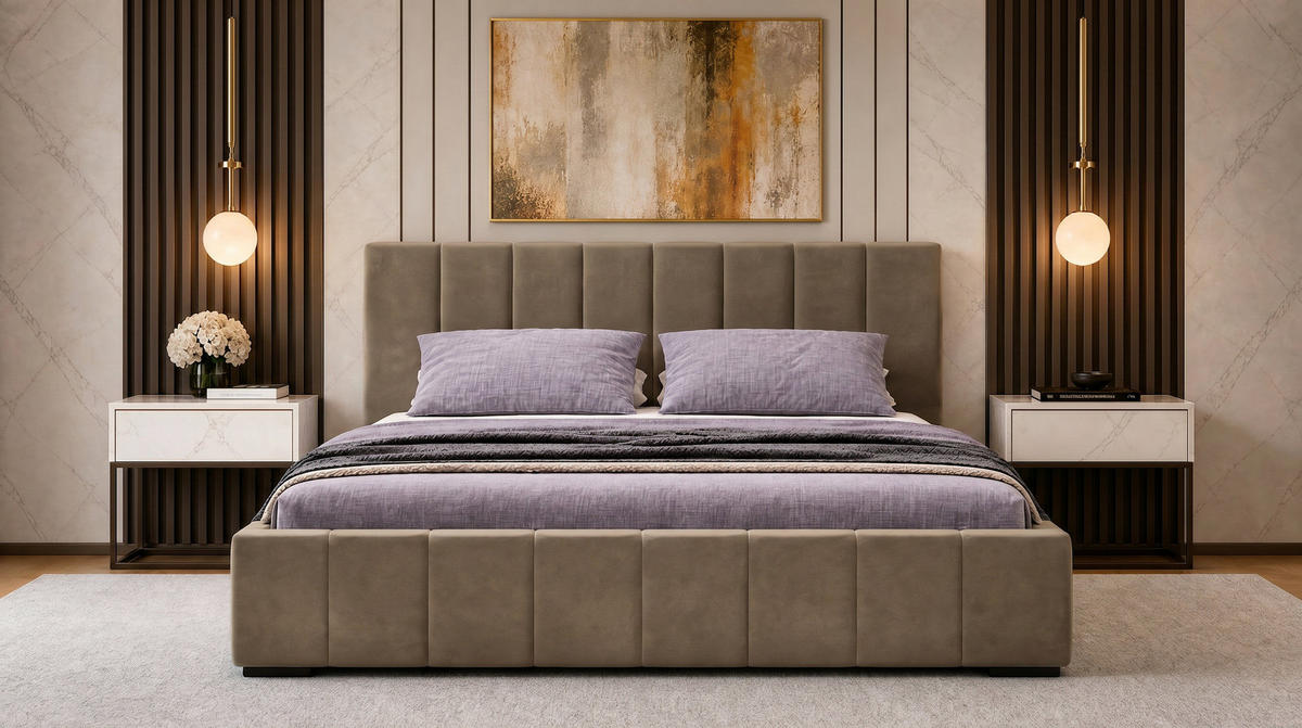 MARPUR Polsterbett NERO 180x200 cm mit Bettkasten und Lattenrost, Braun - Chromfarben/Braun, Holz/Holzwerkstoff (180/200cm) - Marpur