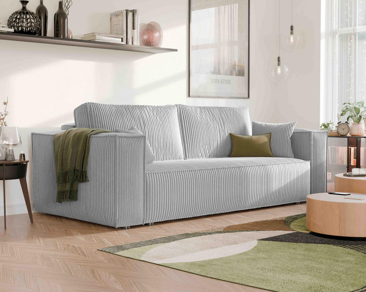 SOFA mit Schlaffunktion und Bettkasten, Hellgrau - Hellgrau/Grau, Holzwerkstoff/Textil (240/84/105cm) - Idohome