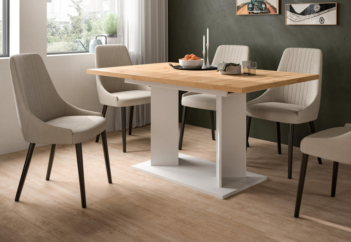 ESSTISCH Eiche Artisan, weiß 150 - 190 x 90 cm, Küchentisch ausziehbar - Eiche Artisan/Weiß, Holzwerkstoff (90/150/76cm) - Inn.Furn