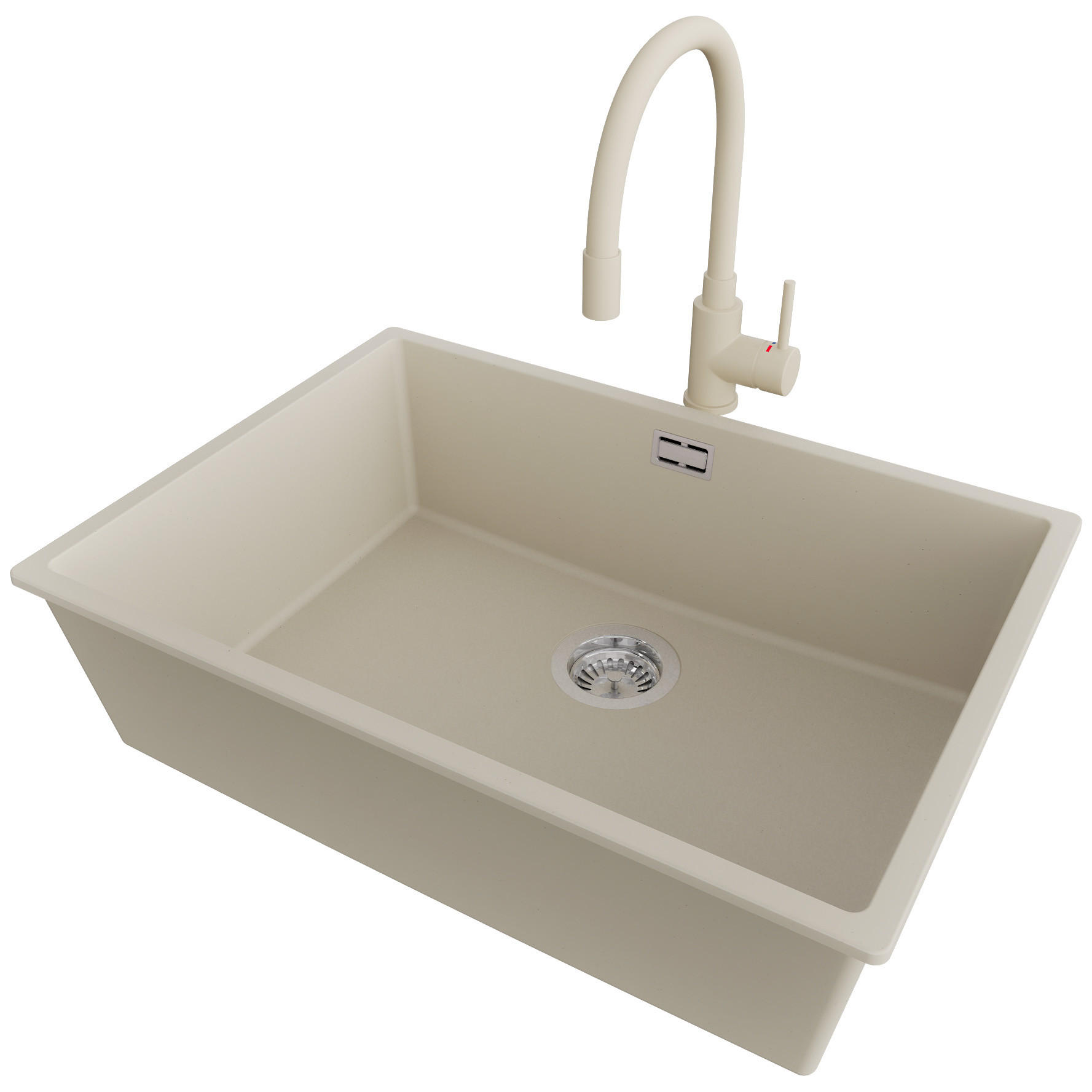 GRANITSPÜLE London Slim, 2-er set Beige 66/47 cm 1 Becken + Küchenarmatur 38/14 cm + Ablauf-Set ab 70er Unterschrank - Chromfarben/Beige, Kunststoff (66/20/47cm) - Primagran