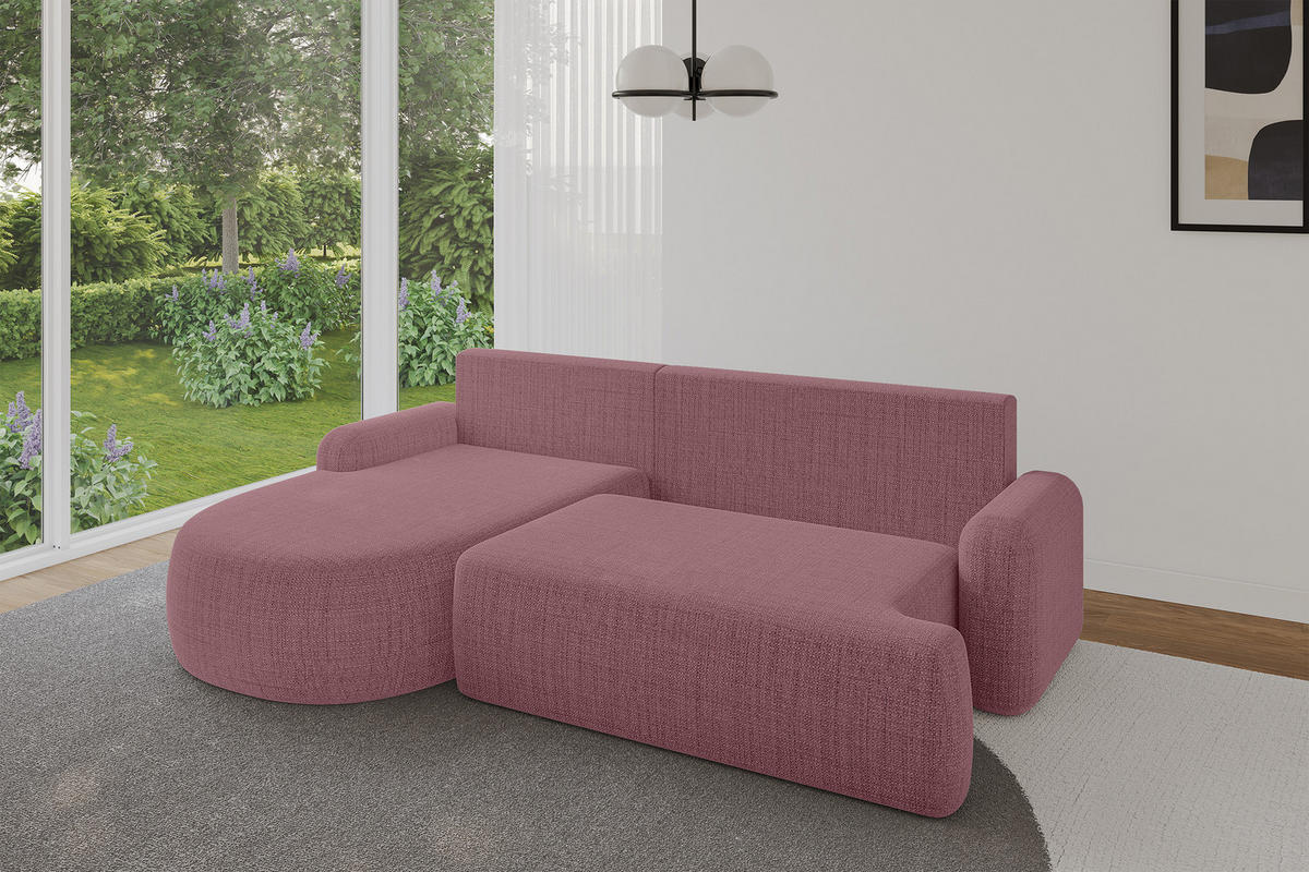 WOHNLANDSCHAFT mit Schlaffunktion und Bettkasten LIRA-L - 264x172x89 Altrosa - Altrosa, Holzwerkstoff/Textil (264/172cm) - ALTDECOR