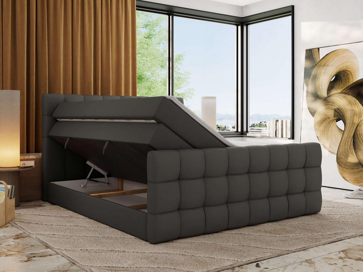 BOXSPRINGBETT ALTIVO KING DUO 120/200 - Grau Kunstleder - H4 - Grau, Textil (120/200cm) - MKS