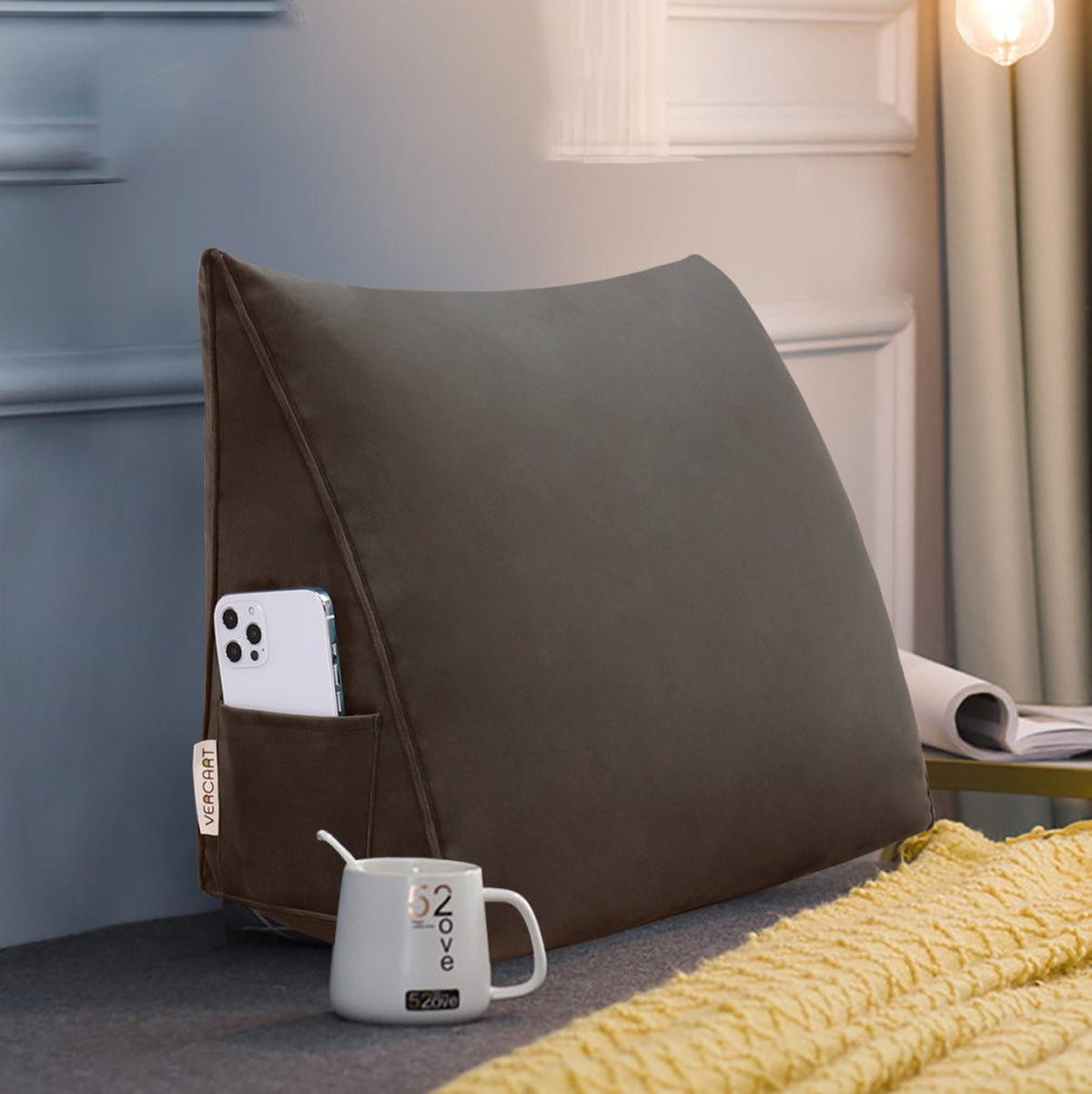 RÜCKENKISSEN für Bett Samt Braun 45 cm - Braun, Textil (35/45cm) - Vercart