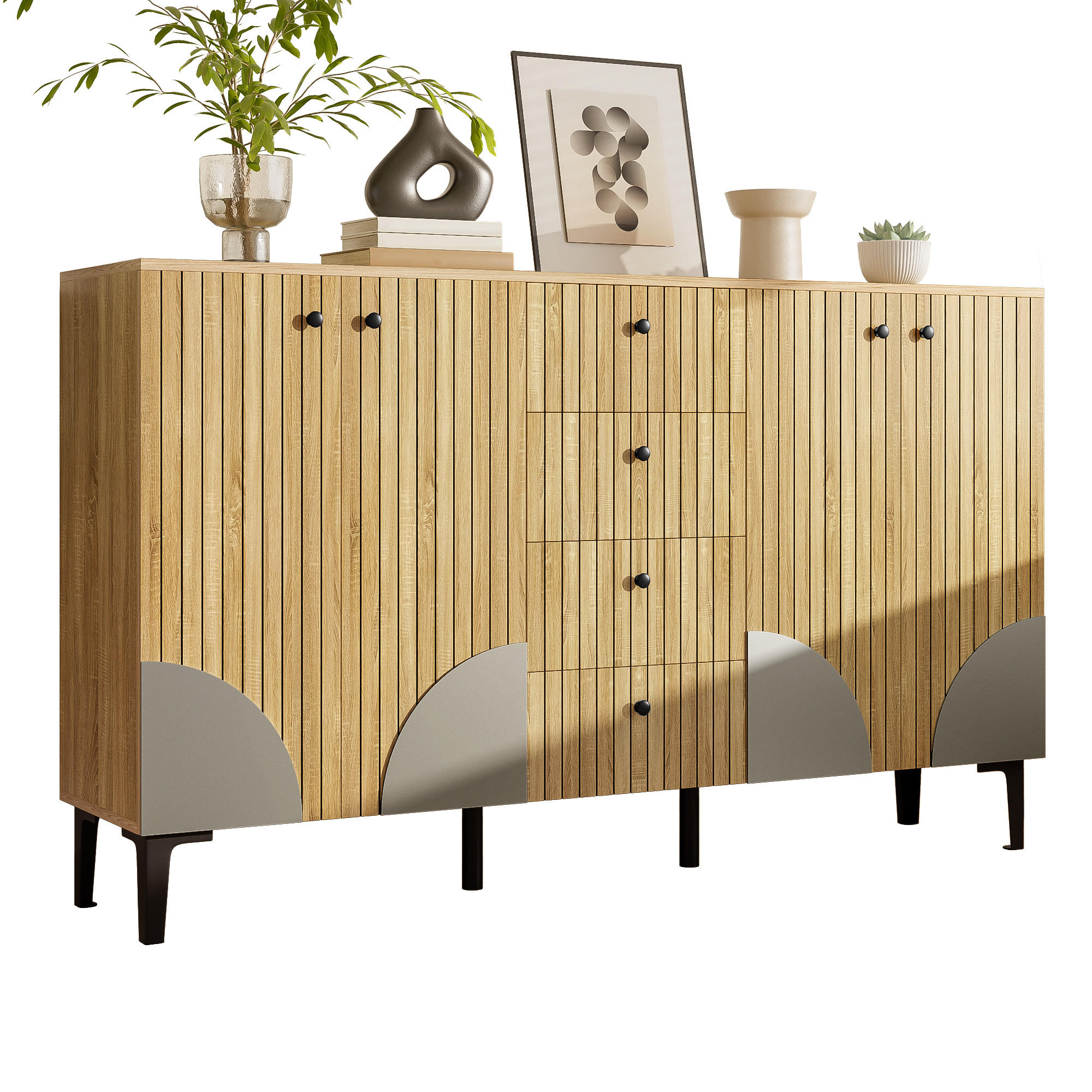 FLIEKS SKŘÍŇ 160x36x94cm dřevo 4 dvířka 4 zásuvky