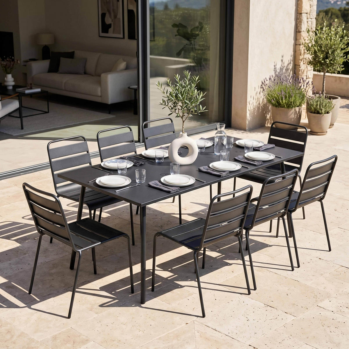 GARTENSET 9-tlg., Grau - Grau, Metall - Oviala