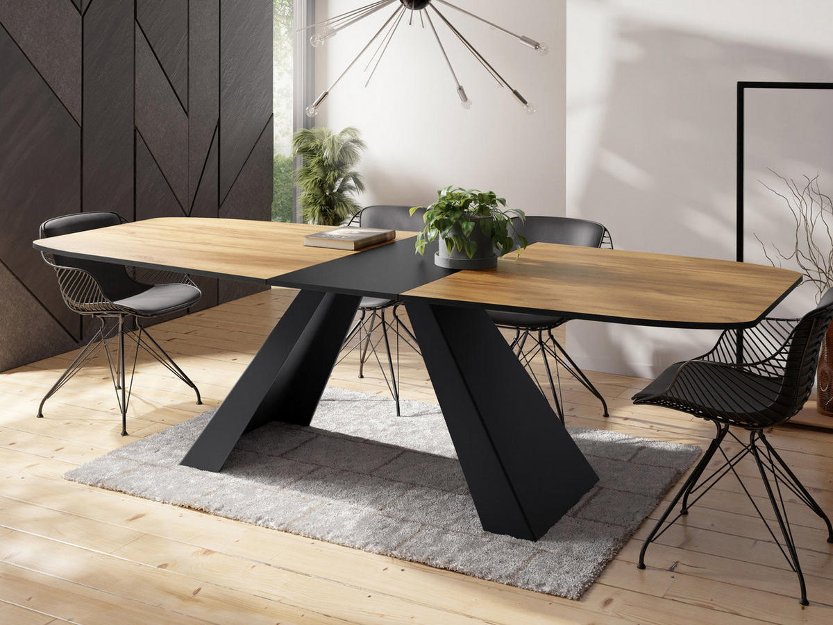 ESSTISCH Monte rechteckig ausziehbar, Craft Eiche 160-200/80/76 cm - Eiche Wotan/Schwarz, Holzwerkstoff/Metall (80/198/76cm) - WFL GROUP