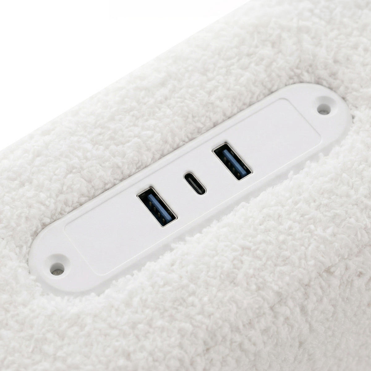POLSTERBETT 160/200 cm aus Sherpa mit LED-Beleuchtung, USB-C und 4 Schubladen Weiß - Weiß, Fell (160/200cm) - Modenvie