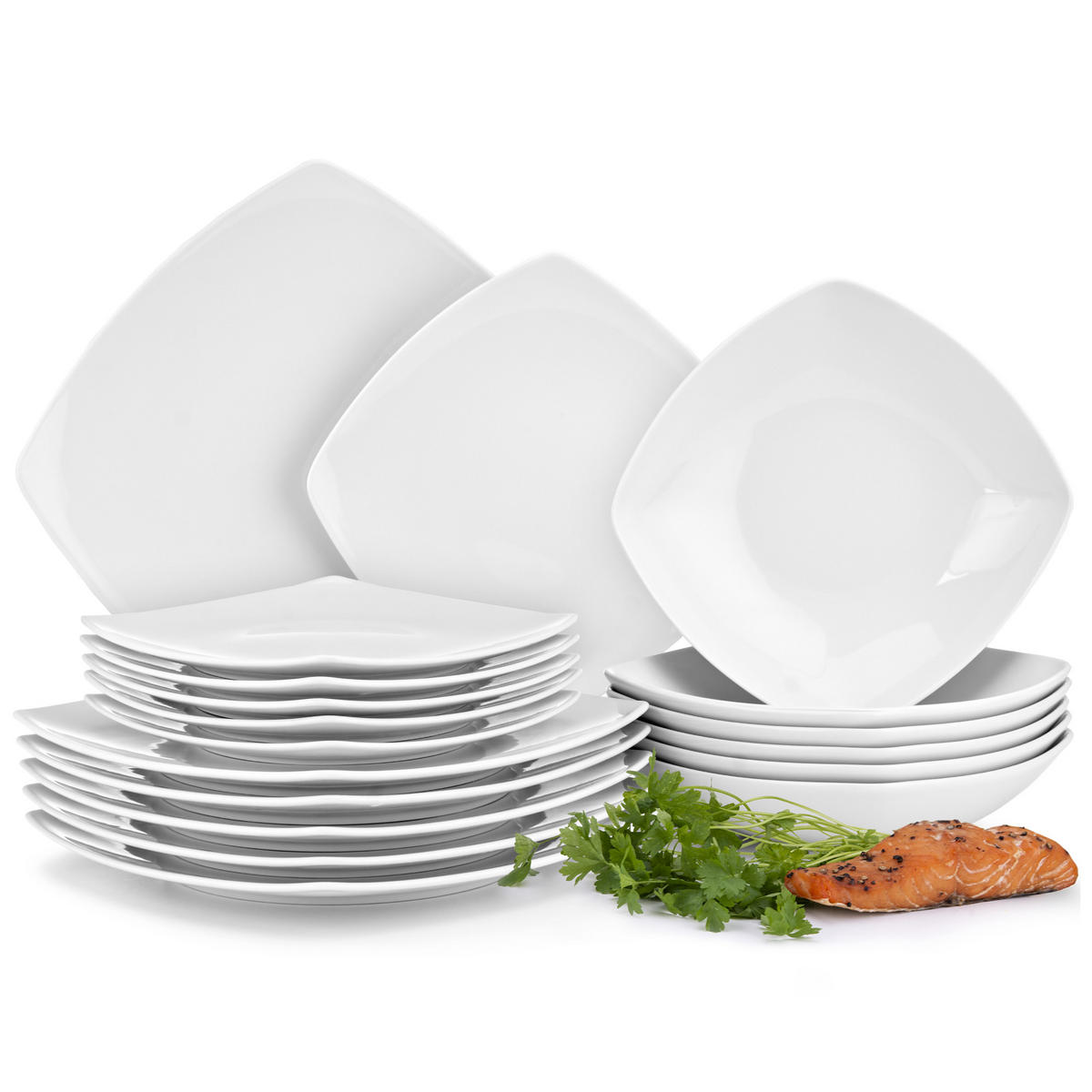 TAFELSERVICE CARLINA 6-Personen 18-tlg - Weiß, Keramik (25.5/2/25.5cm) - KONSIMO®