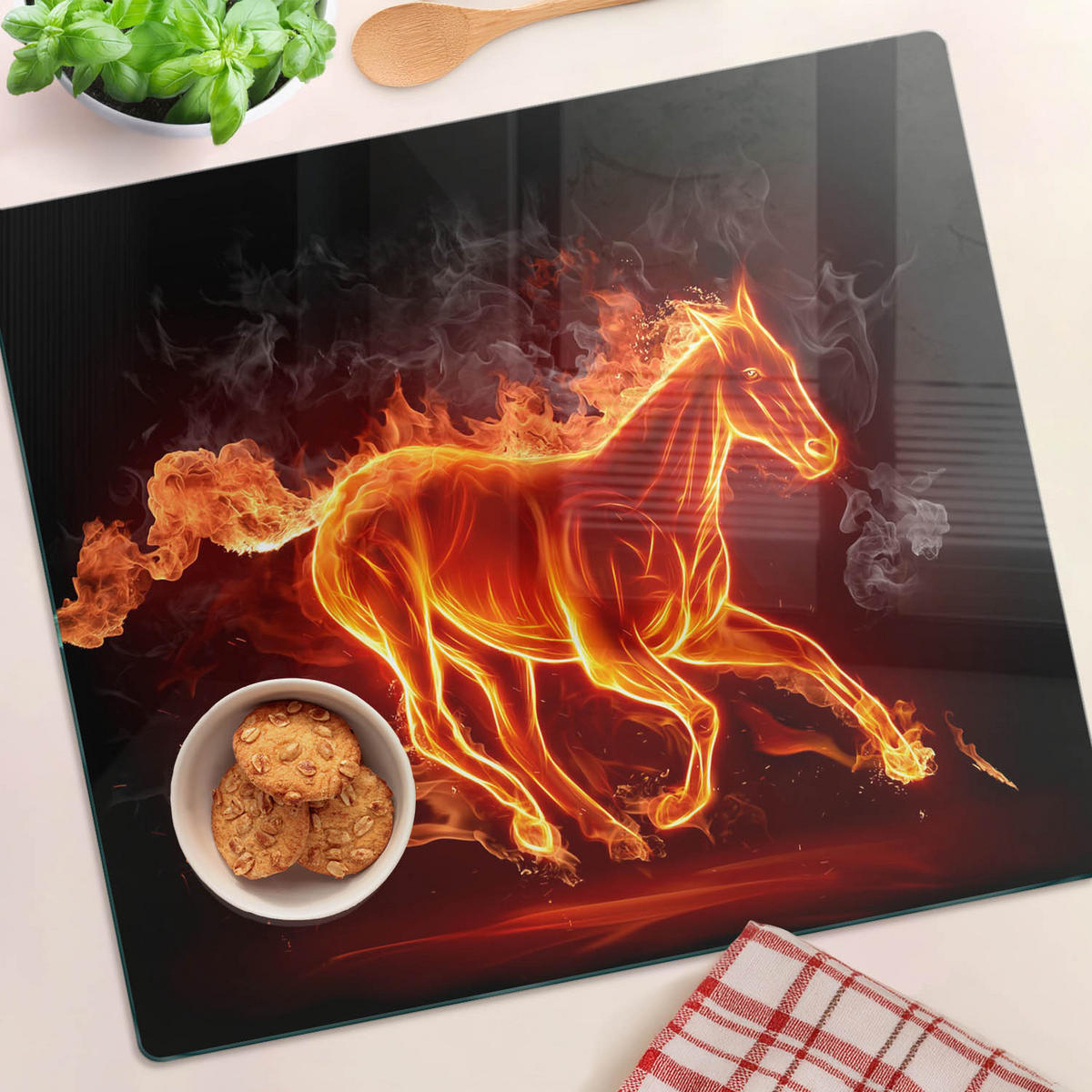 GLASPLATTE 60x52 cm Pferd in Flammen - Rot, Glas (60/52cm) - TULUP