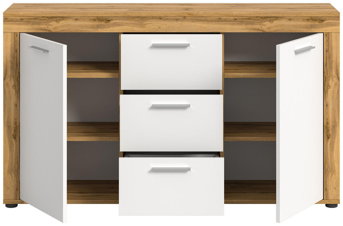 SIDEBOARD JAM (B/H/T: ca. 125/80/35 cm) in Wotan Eiche Nachbildung/weiß - Eiche Wotan, Holzwerkstoff (125/80/35cm)