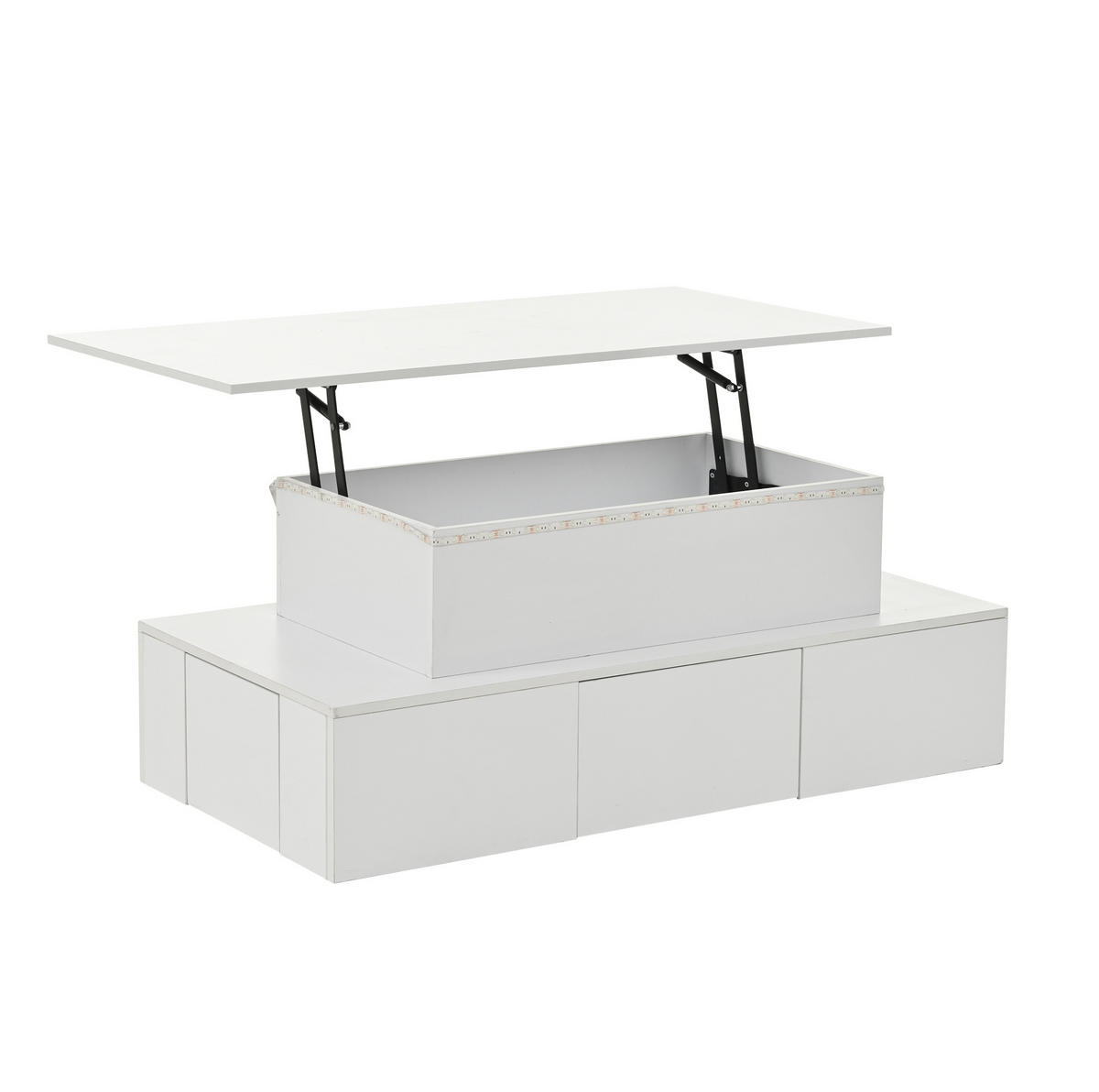 COUCHTISCH 100/50/40 cm in Weiß mit Liftfunktion und LED-Beleuchtung - Weiß, Holzwerkstoff (100/50/40cm) - Flora Grace