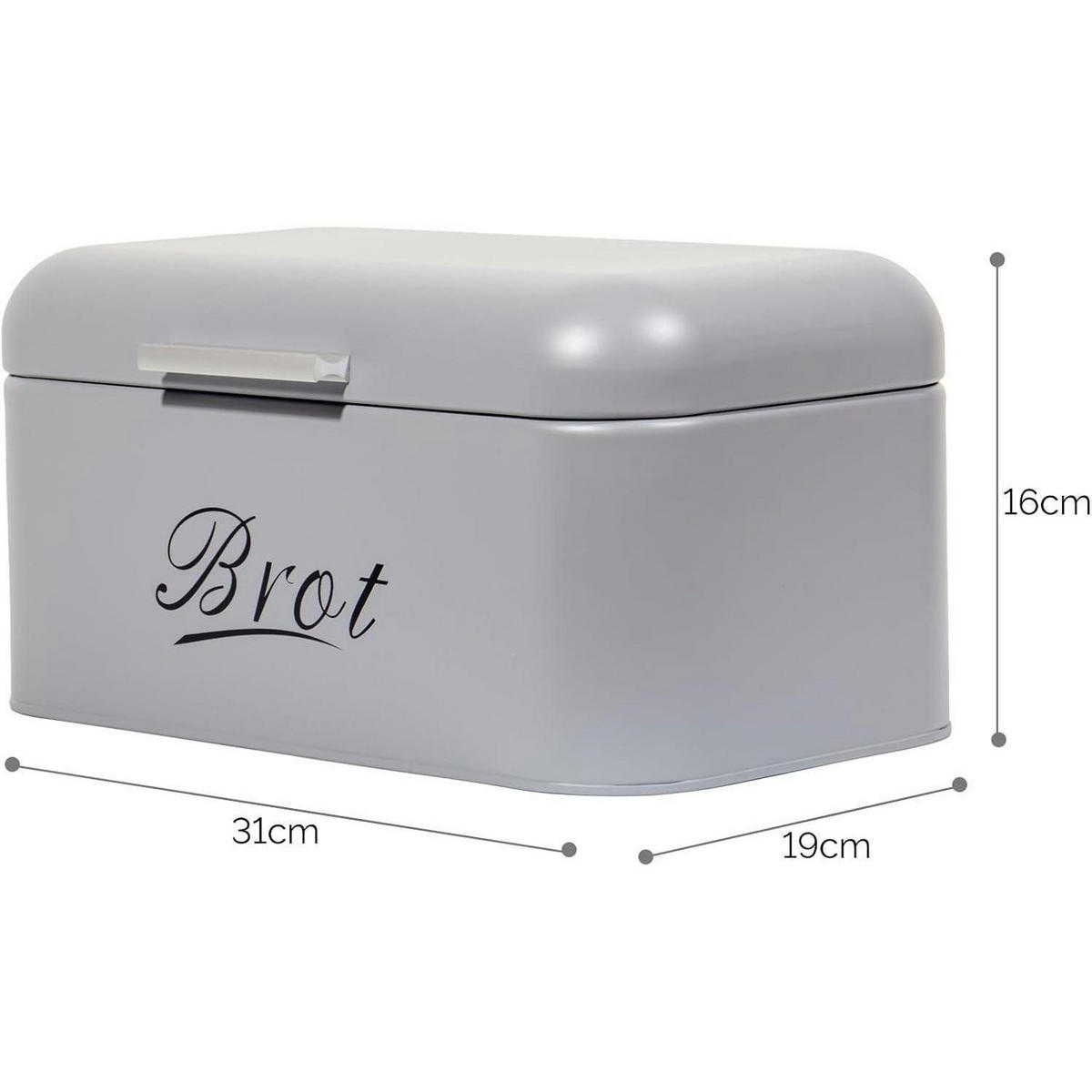 BROTKASTEN Grau 31 cm - Grau, Metall (19/16/31cm)