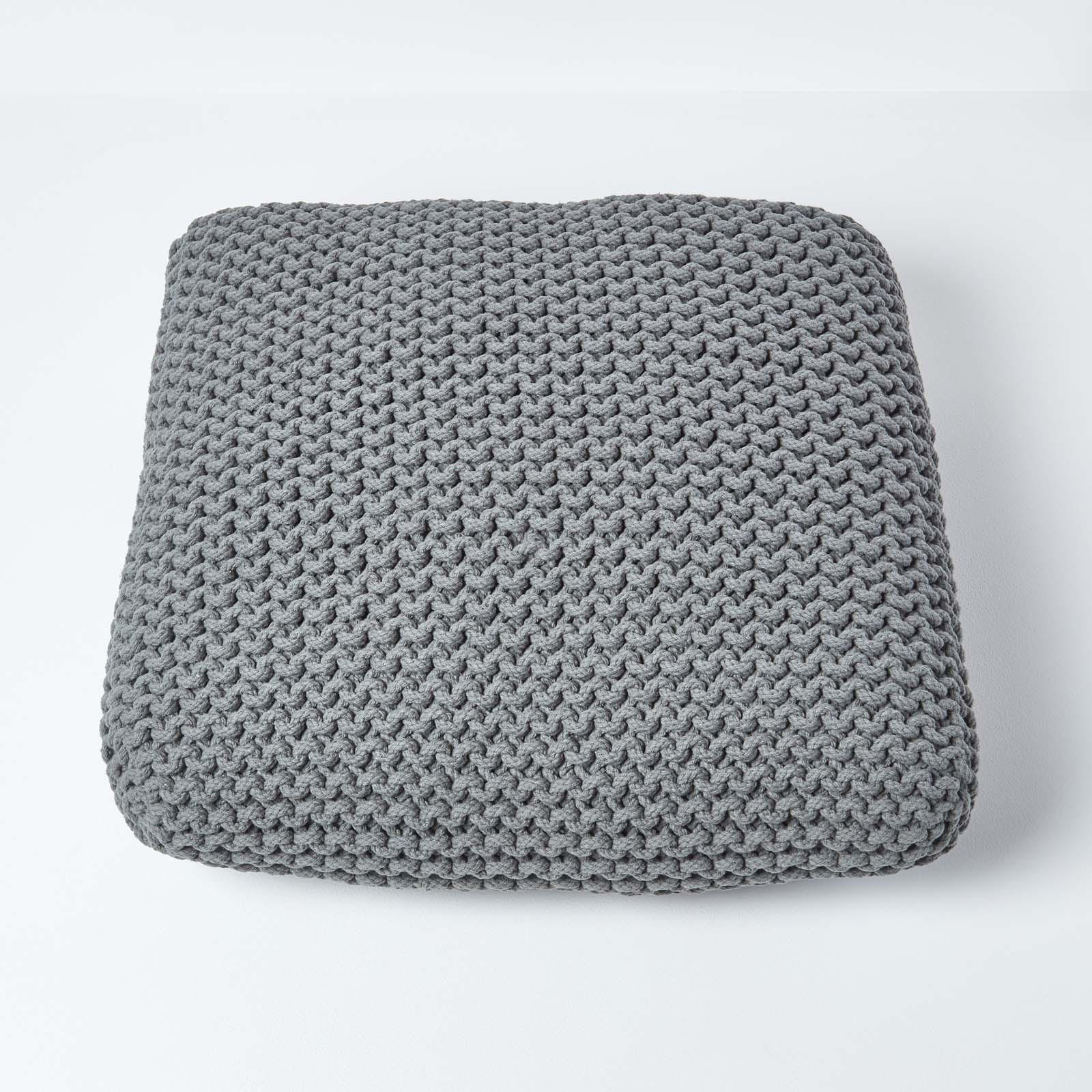 Thumbnail - Homescapes Strick-Pouf, Grau, Textil, Uni, Quadratisch, 70x20x70 cm, Wohnzimmer, Hocker, Poufs