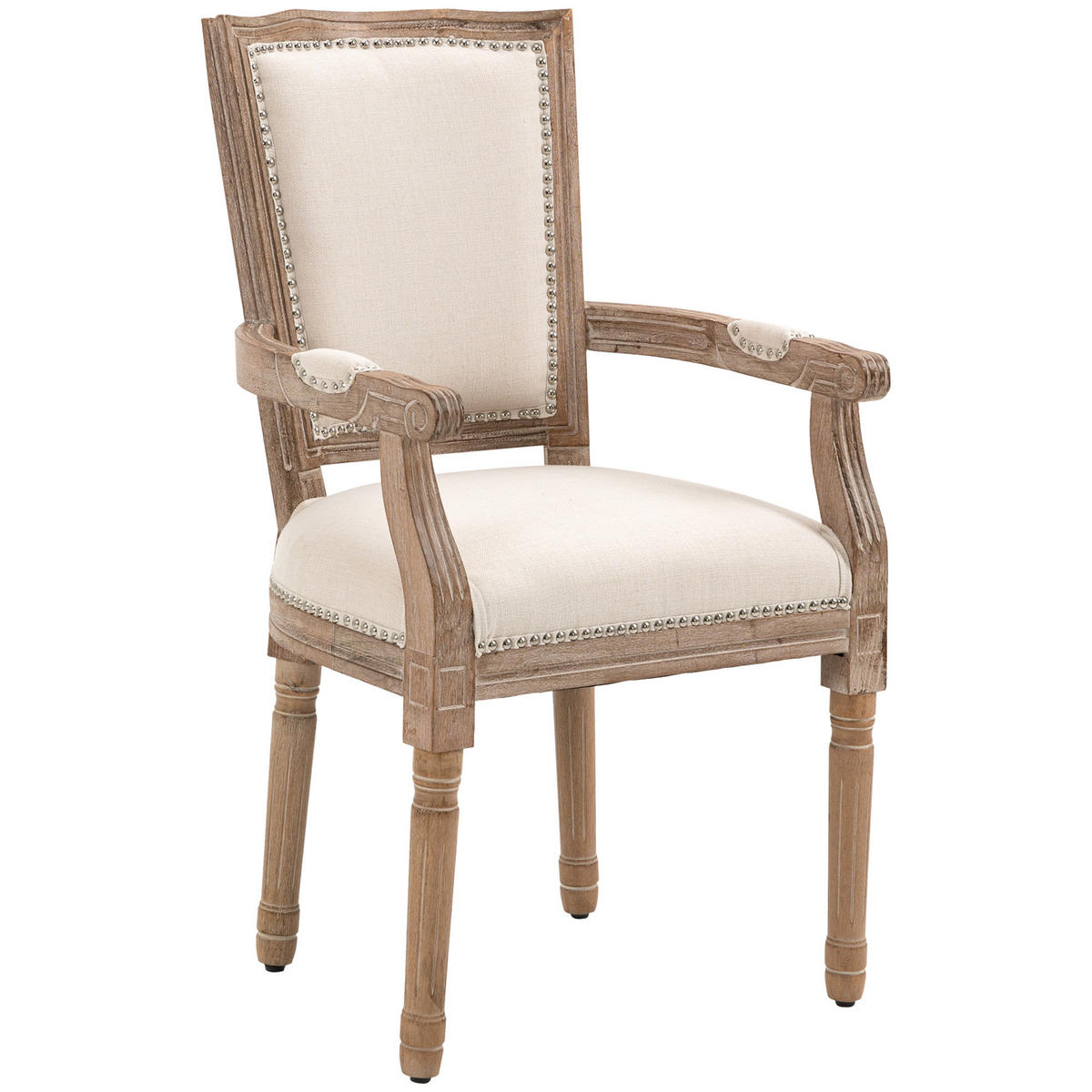 ESSZIMMERSTUHL, Küchenstuhl, Nietendekor, französischer Landhausstil, Kautschukholz, Cremeweiß, 54,5 x 59 x 96cm - Creme, Holz (54.5/96/59cm)