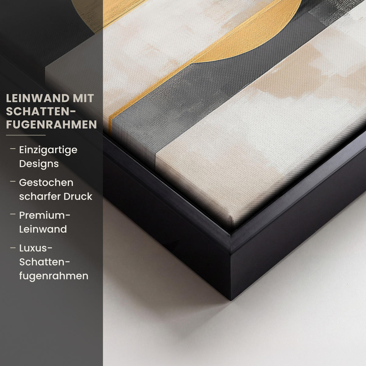 LEINWAND Bilder mit Rahmen - Abstrakt - Gold - Silber - Formen - Ästhetisch - Modern - 40x30 - Goldfarben, Textil (40/30cm) - MuchoWow