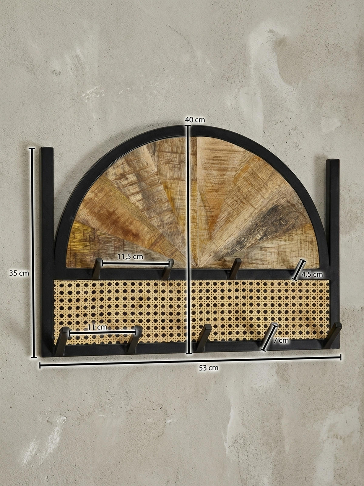 WANDGARDEROBE Mango Massivholz Rattan Modern 53x40x7,5 cm mit Wiener Geflecht und Metallrahmen - Braun, Holz (53/40/8cm) - KADIMA DESIGN