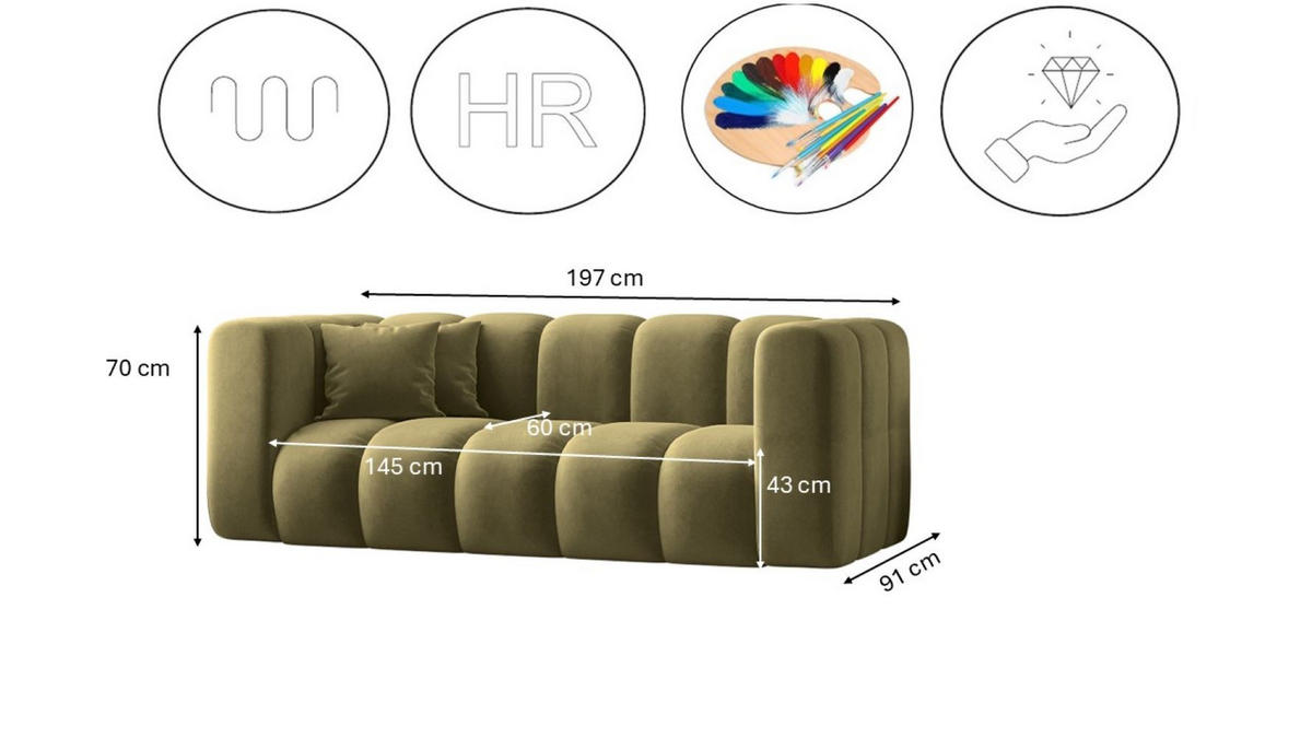 SOFAGARNITUR 2+1+1 Serie Grand Stilvol, Stoff Salvador Salvador Olive - Olivgrün, Holz (91/70/197cm) - Kaiser Möbel
