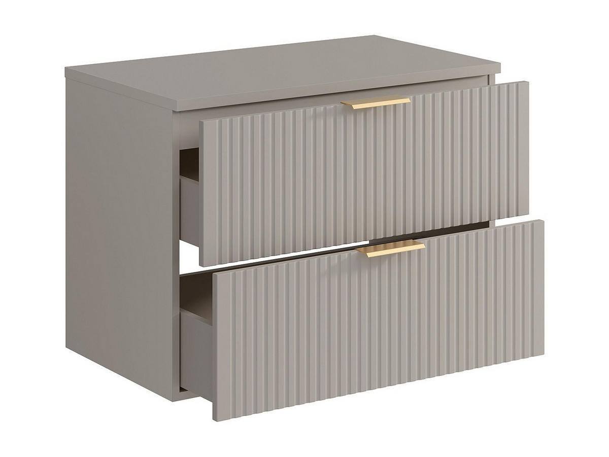 WASCHBECKENUNTERSCHRANK hängend mit Aufsatzplatte - Streifenoptik - Beige - 80 cm - ZEVARA - Beige, Holz (80/57/46cm) - Vente-Unique