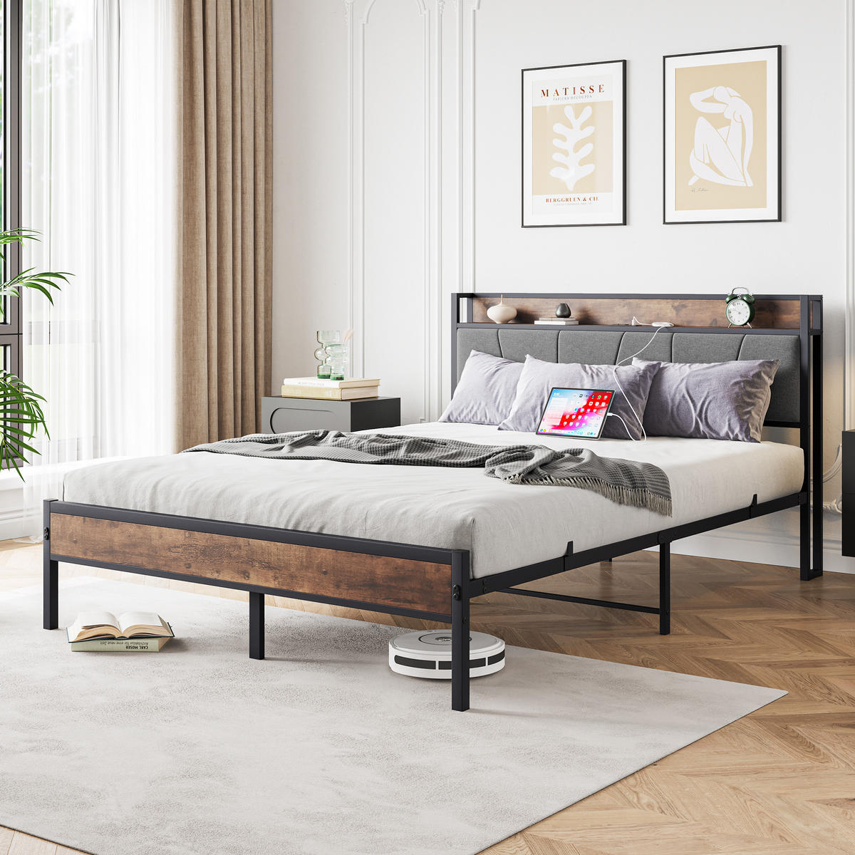 METALLBETT 140/200 cm Braun mit LED und USB - Braun, Metall (140/200cm) - Oxeza