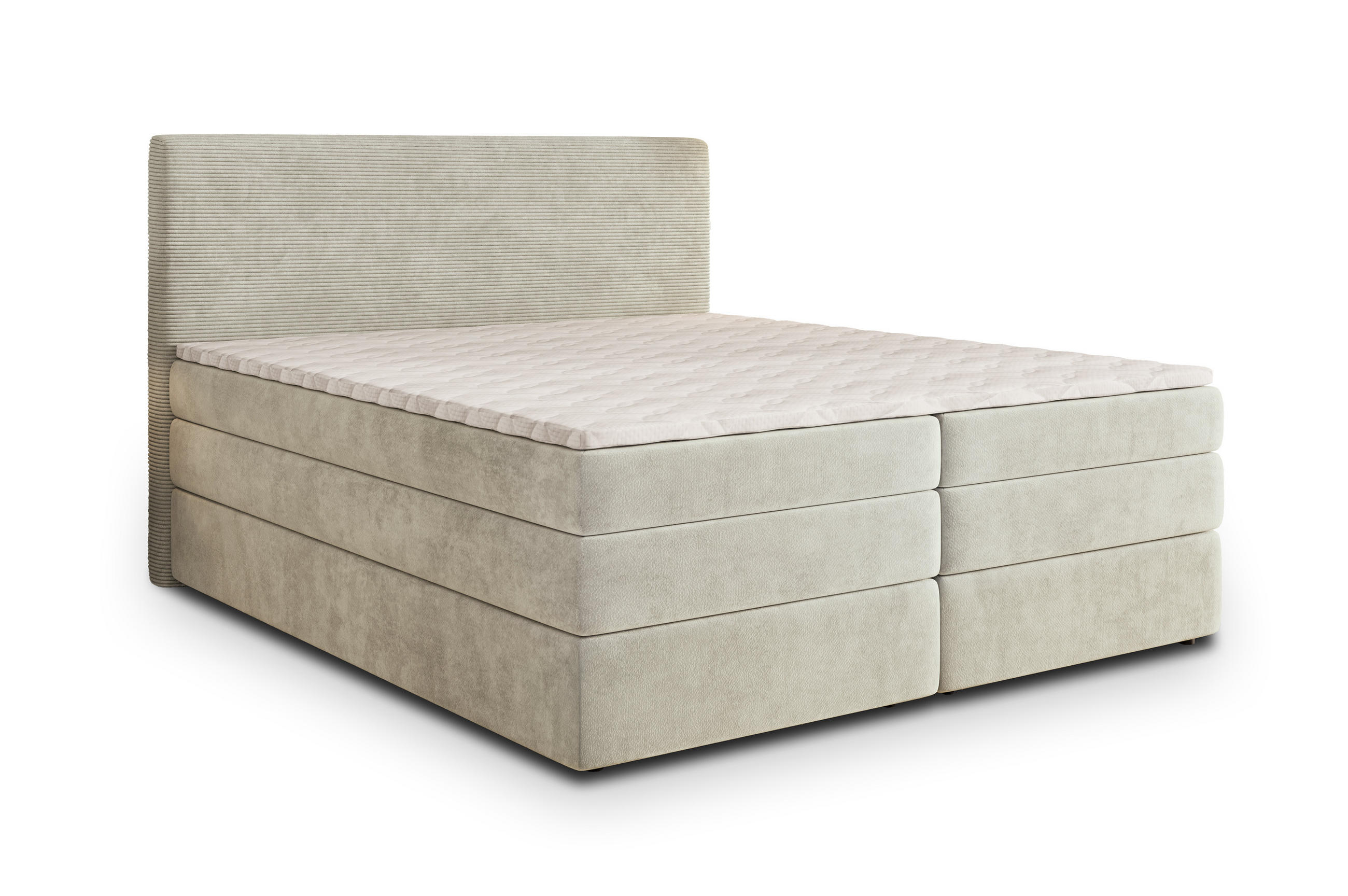 BOXSPRINGBETT MATERN 180x200 cm mit Matratze und Topper - Creme - Creme, Holz (180/200cm) - MASSENO