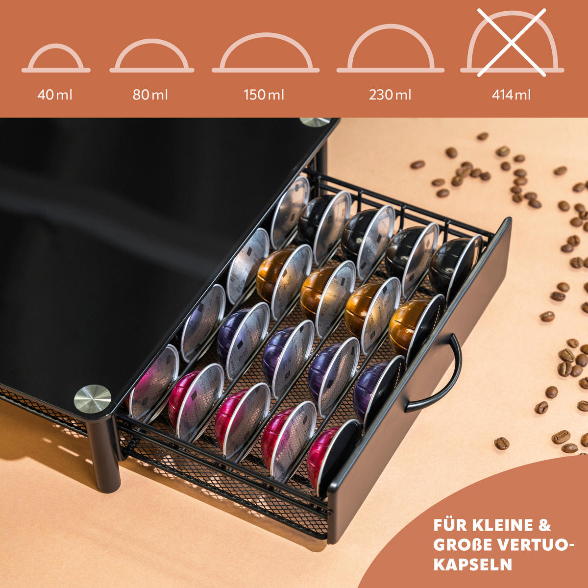 GLAS-KAPSELHALTER, für Nespresso, schwarz - Schwarz, Metall (33.5/9/41cm) - eluno