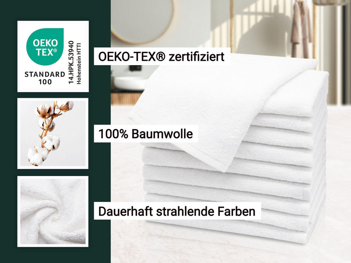 GÄSTETÜCHER, 10er-Set, 30x50 cm, 100% Baumwolle, Weiß - Weiß, Textil (30/50cm) - Zollner