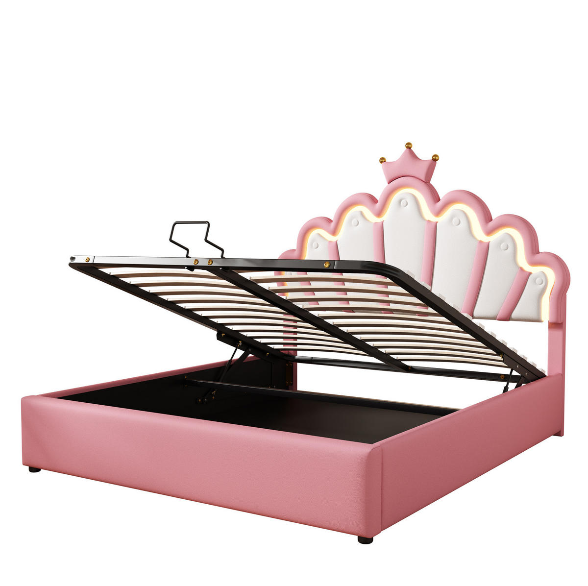 POLSTERBETT aus MDF, Kunstleder und Metall 140x200 cm Rosa mit LED-Beleuchtung und Stauraum - Rosa, Kunststoff (140/200cm) - IVMEU
