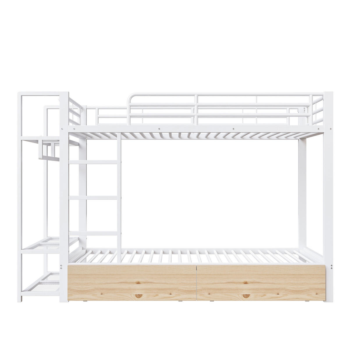 POSCHODOVÁ posteľ, 90/200 cm, kov biela, s LED osvetlením a 2 zásuvkami - biela, kov (90/200cm) - BEAOK