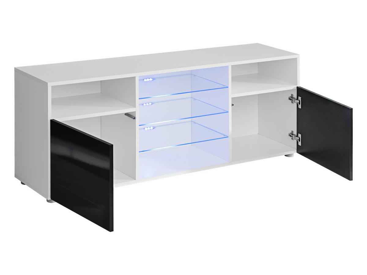 SIDEBOARD TV URBINO Eiche Wotan, Blau LED Beleuchtung - Eiche Wotan/Schwarz, Glas/Holzwerkstoff (140/53/35cm) - Komodee