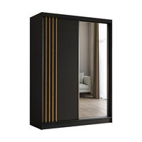 SCHWEBETÜRENSCHRANK Neli 160 cm mit Lamellen und Spiegel 2-türig, schwarz, schwarz, Lamelle Artisan - Schwarz/Eiche Artisan, Kunststoff (160/216/61cm) - Margaret Hadas24