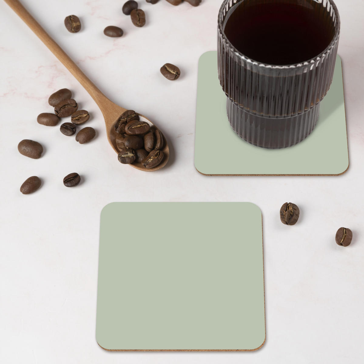 GLASUNTERSETZER 6er-Set Mintgrün - Unifarben Getränkeuntersetzer 10x10 cm - Salbeigrün, Naturmaterialien (10/0.2cm) - MuchoWow