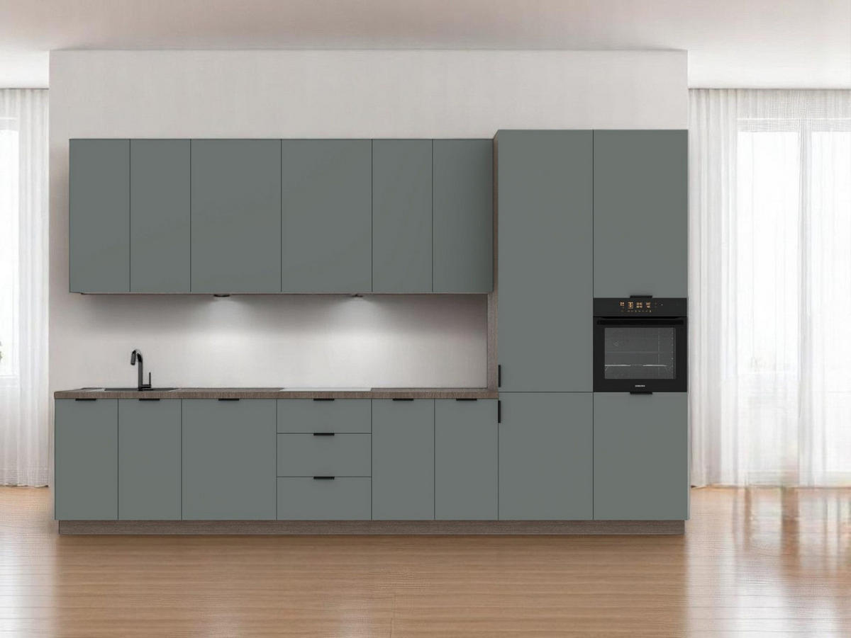 KÜCHENZEILE 400 cm – Sorento K87-G400 R – in Grün / Matt - Schwarz/Grün, Holz/Metall (400/247/58cm) - ROYAL24_MARKT
