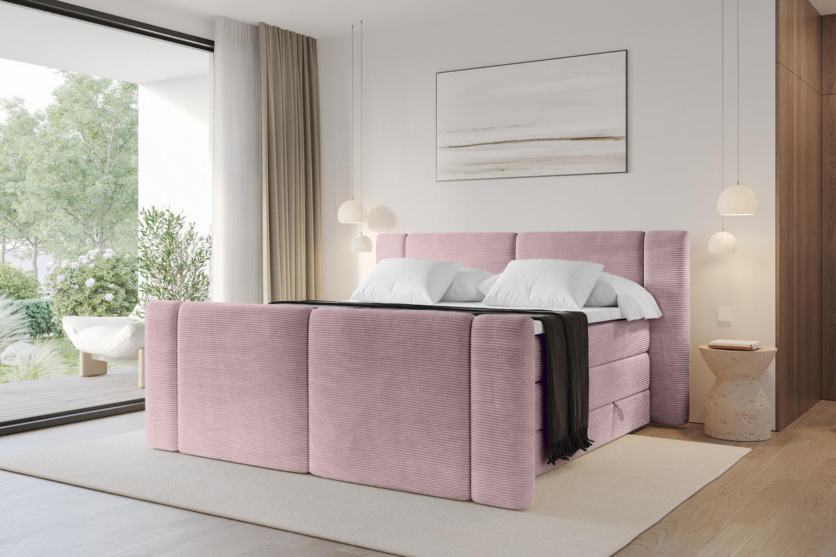 BOXSPRINGBETT mit Matratze H3/H4 - EVON KING Zanozek - 140x200 cm Rosa - Rosa, Holzwerkstoff (140/200cm) - ALTDECOR