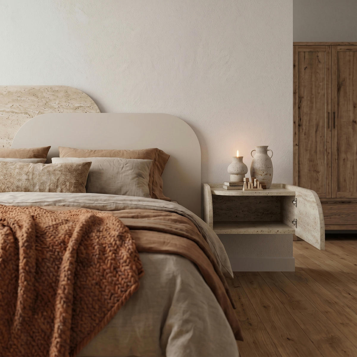 NACHTTISCH Rove Rechts Travertin 45/33,6/22 cm - Beige, Holzwerkstoff (45/22/33.6cm) - Decortie
