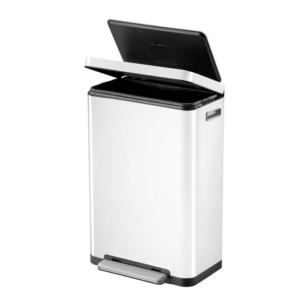 MÜLLEIMER Stilvoller Rechteckiger Mit Extra Breitem Pedal & Gedämpften Stay Open Deckel 63,7 x 36,2 x 29,7 cm 30 Liter Weiß - Weiß, Metall (36.2/63.7/29.7cm) - PROREGAL