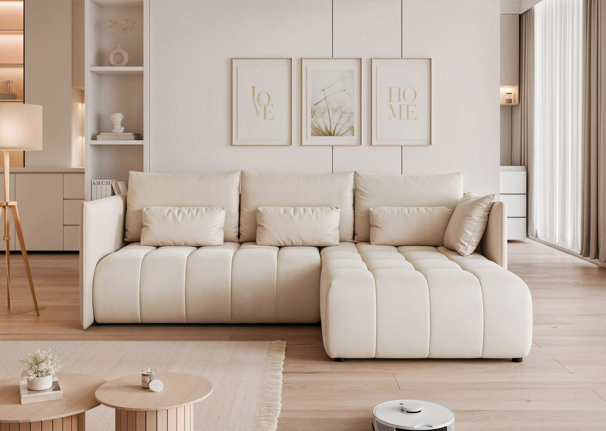 ECKSOFA CLEO mit Schlaffunktion und Bettkasten Creme - Creme, Holzwerkstoff/Kunststoff (245/180cm) - Idohome