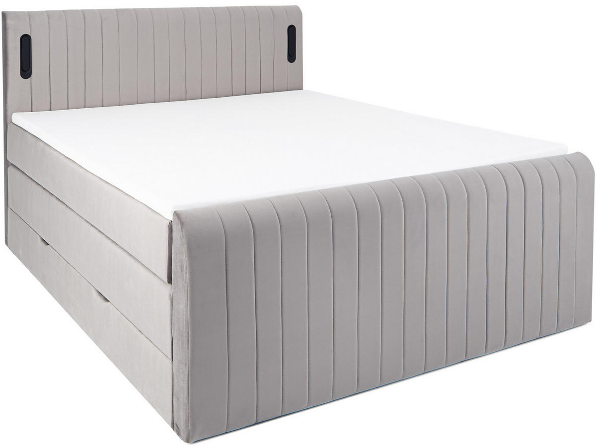 BOXSPRINGBETT FLY hellgrau 180/200 cm H3/H4 Samt - Hellgrau, Textil (180/200cm) - wonello