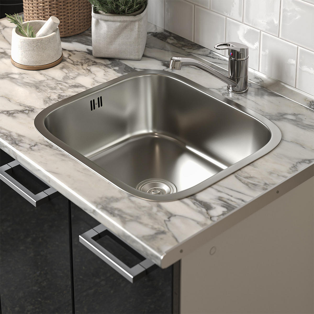 SINGLEKÜCHE R-Line Schwarz Hochglanz/Weiß 160 cm mit Herdumbauschrank und Spüle mit AP - Schwarz Hochglanz/Schwarz, Holzwerkstoff (160/81.6/46cm) - Vicco