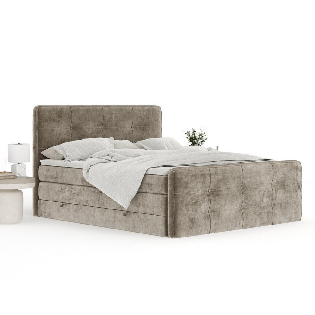 Thumbnail - Maison de Reve Boxspringbett, Beige, Textil, Buche, Kiefer, H3 + H4, 7-Zonen, Höhe ca. 40 cm, 140x200 cm, Handmade in Eu...