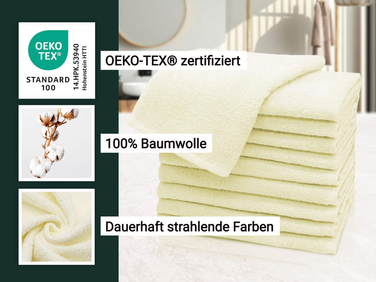 GÄSTETÜCHER, 10er-Set, 30x50 cm, 100% Baumwolle, Gelb - Creme, Textil (30/50cm) - Zollner