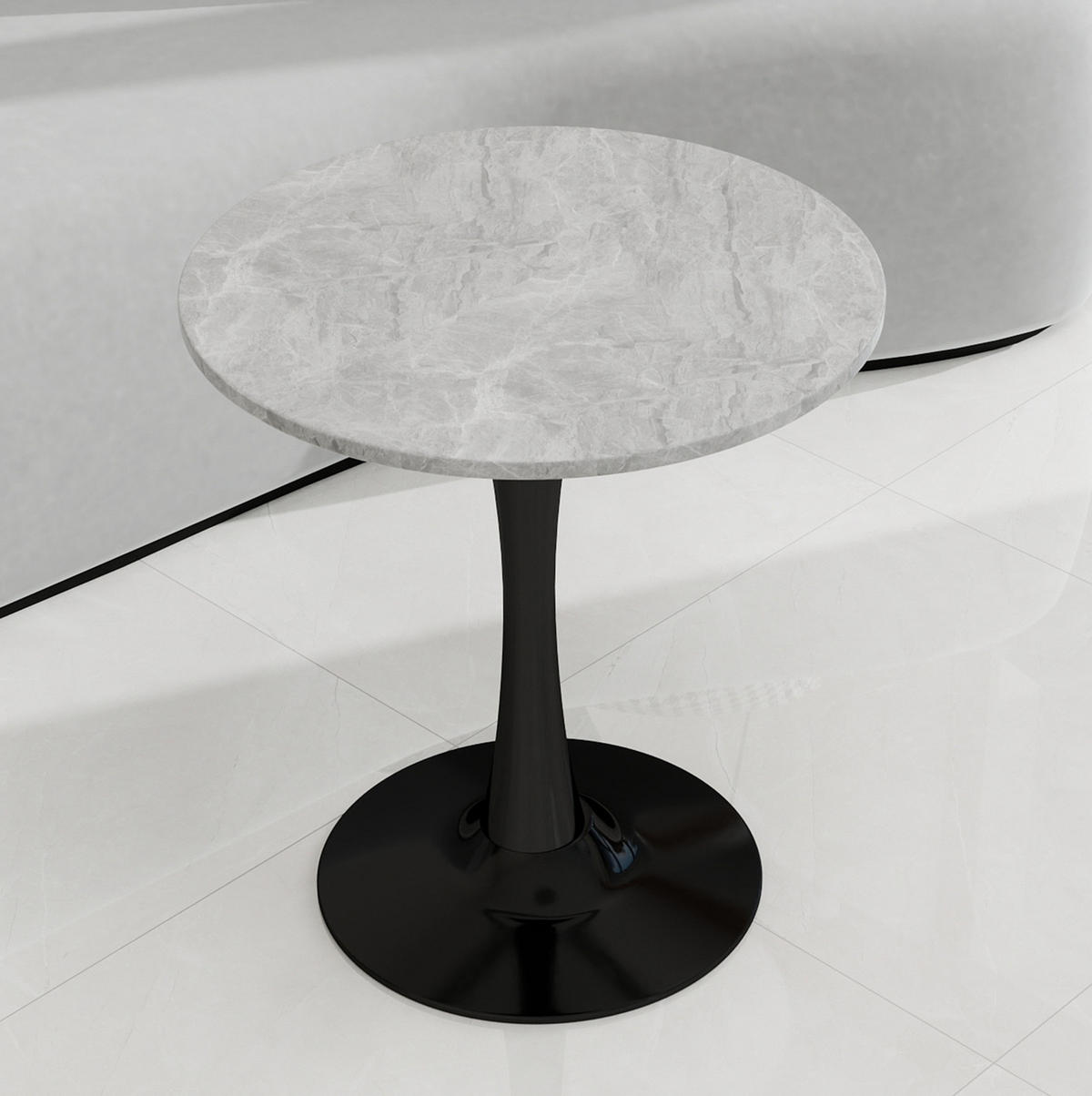 KONFERENČNÍ stolek 70/70/70 cm černo-šedý z umělého mramoru v moderním kulatém provedení - šedá, kámen (70/70/72cm) - OKWISH