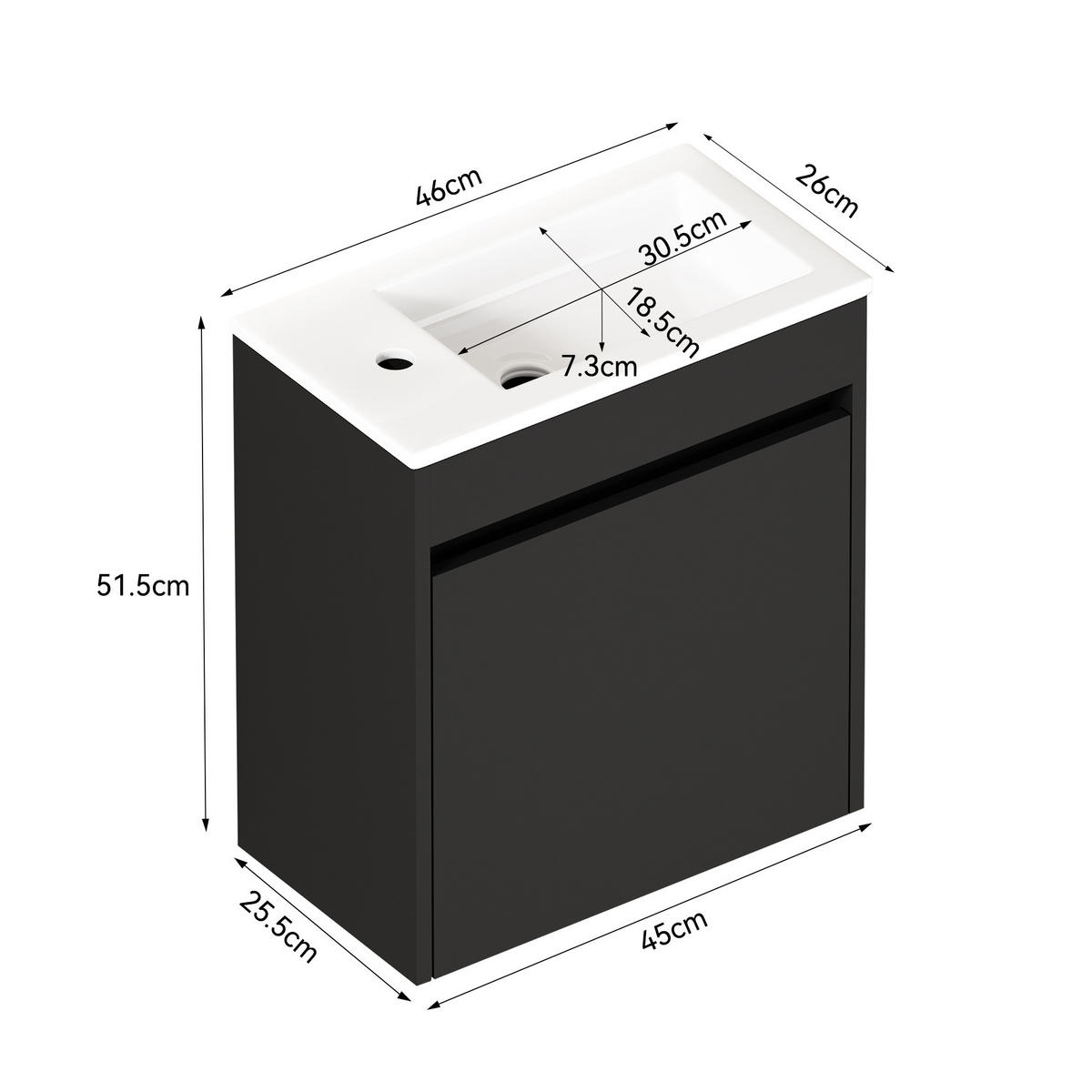 BADSCHRANK mit Soft-Close-Tür 46 cm Schwarz - Schwarz, Holzwerkstoff (26/51.5/46cm) - Beauniv