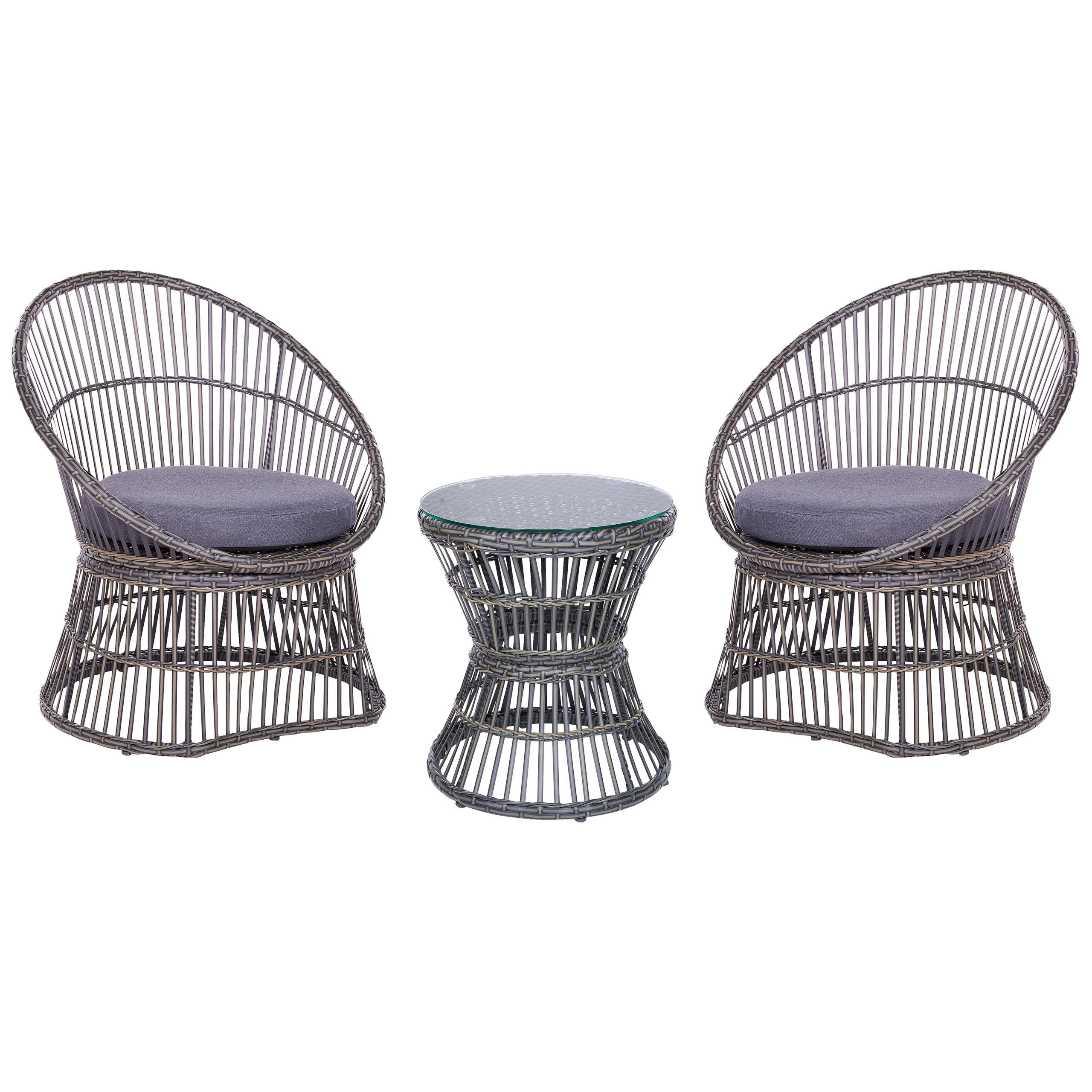 BALKONSET 2-Sitzer Rattan taupe Auflagen dunkelgrau Mesyna - Beige/Grau, Kunststoff/Textil - Beliani