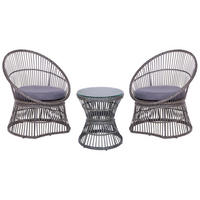 BALKONSET 2-Sitzer Rattan taupe Auflagen dunkelgrau Mesyna - Beige/Grau, Kunststoff/Textil - Beliani