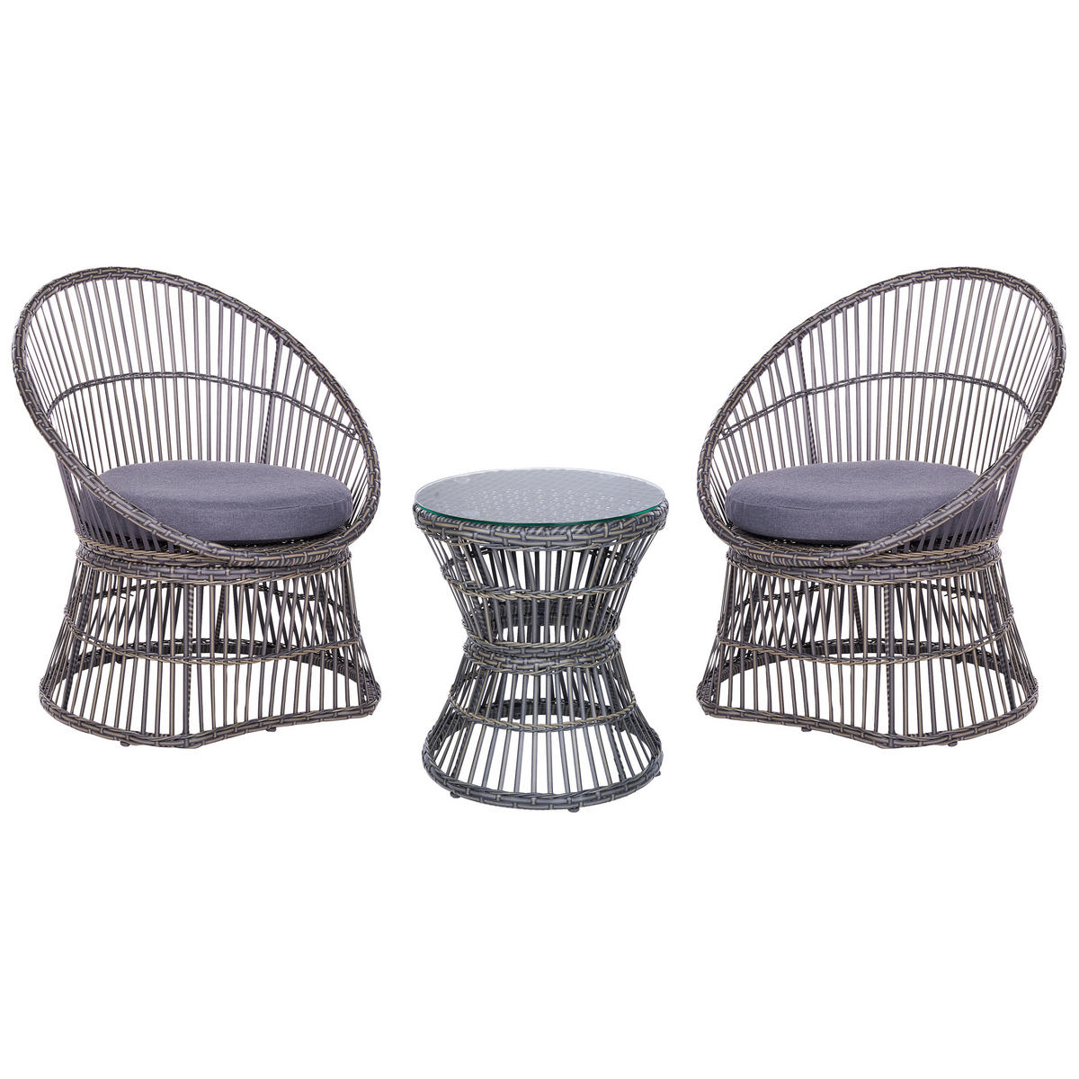 BALKONSET 2-Sitzer Rattan taupe Auflagen dunkelgrau Mesyna - Beige/Grau, Kunststoff/Textil - Beliani