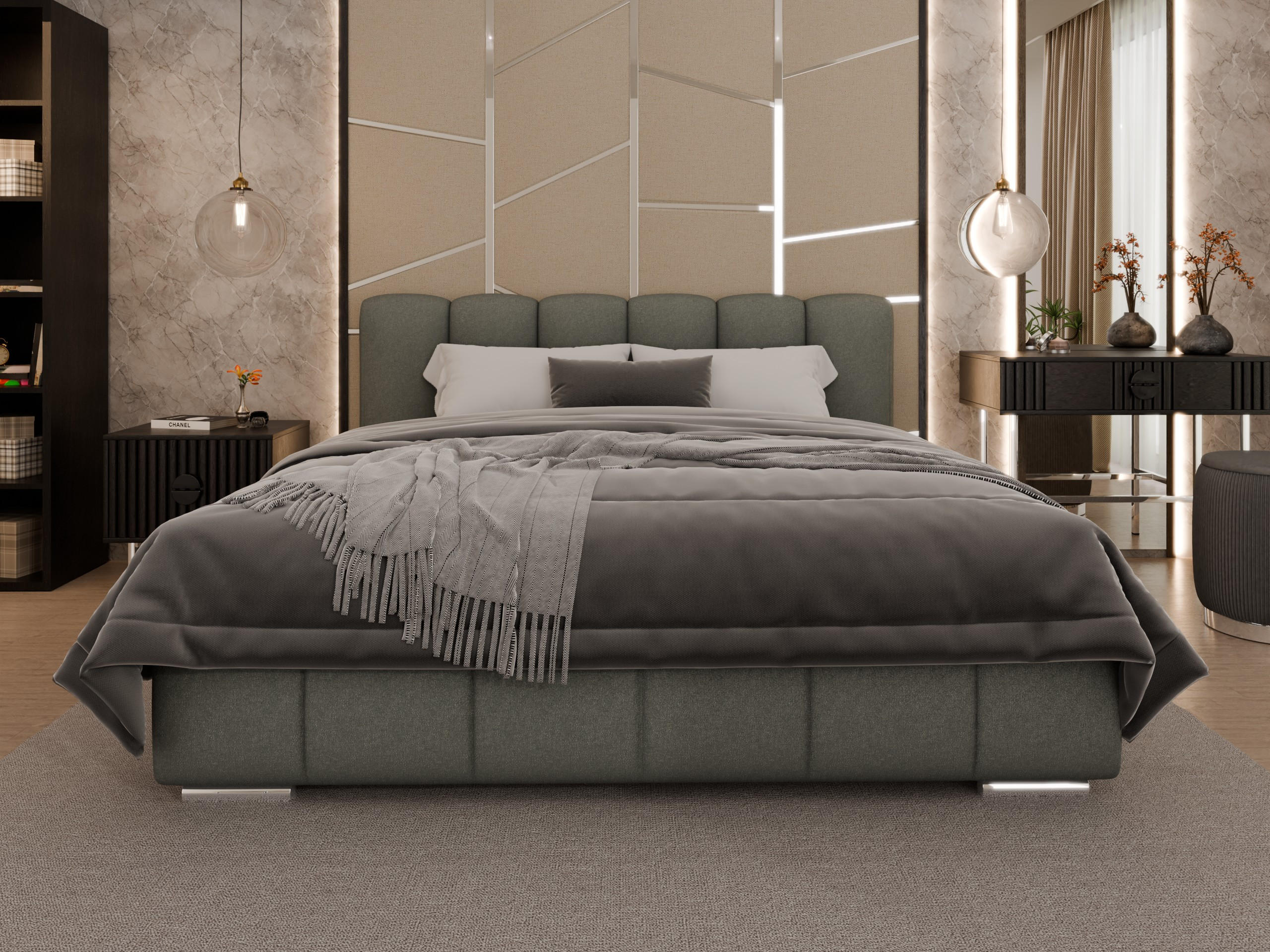 POLSTERBETT Zaira 180 x 200 cm mit Bettkasten und Lattenrost taschenfederkernmatratze mit kokos 19cm - hellgrau - Hellgrau, Holz (180/200cm) - Panda Möbel