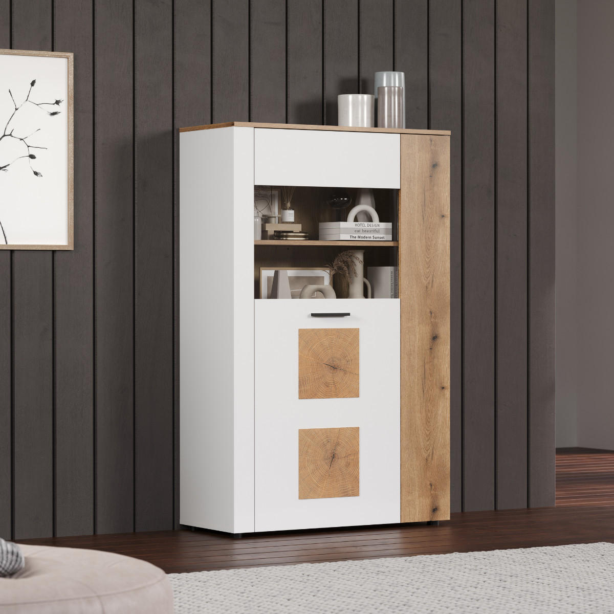 VITRINE mit 2 türen, davon 1 mit gehärtetem glas - vitoria 90/42/146 cm - Weiß, Holzwerkstoff (90/146/42cm) - Trendteam