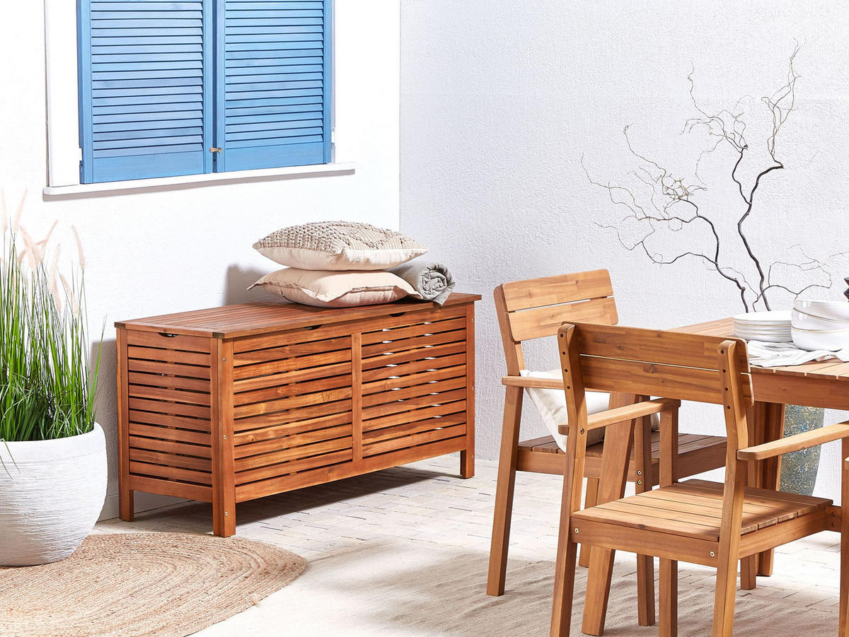 ÚLOŽNÝ BOX NA POLSTROVÁNÍ Akáciové dřevo tmavě hnědý 130/48 cm Riviera - tmavě hnědá, dřevo (130/64/48cm) - Beliani